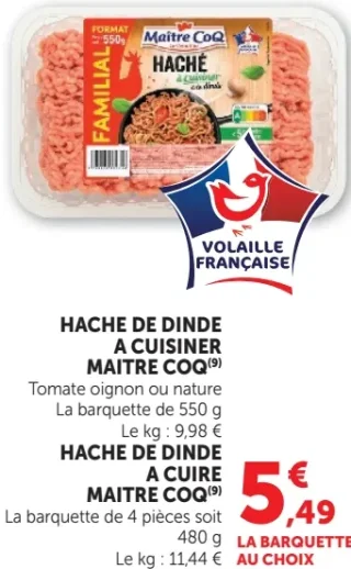 Haché de dinde à cuisiner ou à cuire Maître Coq