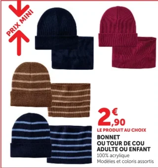 Bonnet ou tour de cou adulte ou enfant U Collection