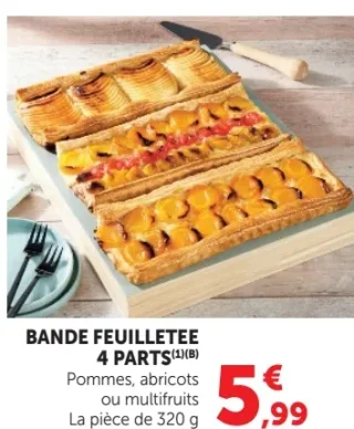 Bande feuilletée 4 parts Pommes, Abricots ou Multifruits