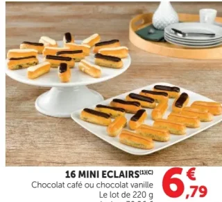 16 mini éclairs Chocolat café ou chocolat vanille