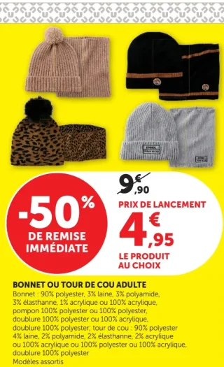 Bonnet ou tour de cou adulte U Collection