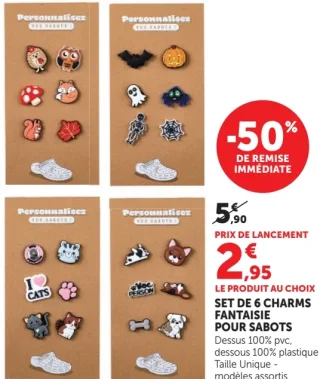 Set de 6 charms fantaisie pour sabots
