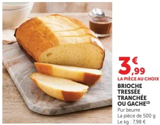 Brioche tressée tranchée ou gâche Pur beurre
