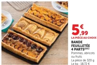 Bande feuilletée 4 parts Pommes, abricots ou fruits
