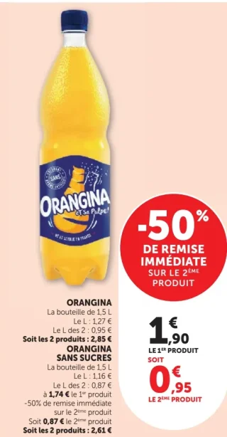 Boisson gazeuse Orangina ou Orangina Sans Sucres