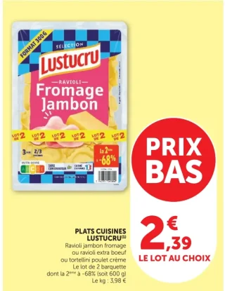 Plats cuisinés Lustucru Ravioli jambon fromage