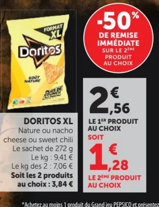 Doritos XL Nature ou nacho cheese ou sweet chili