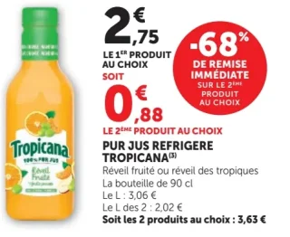 Pur jus réfrigéré Tropicana Réveil fruité ou réveil des tropiques