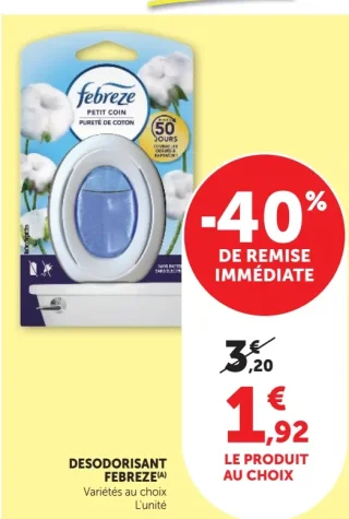 DESODORISANT FEBREZE PETIT COIN PURETÉ DE COTON
