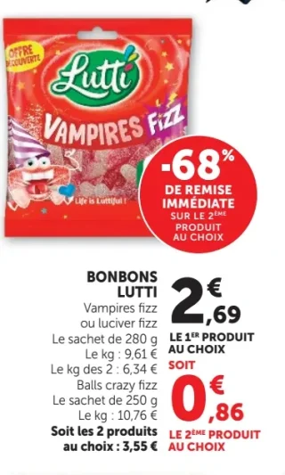 Bonbons Lutti Vampires fizz ou luciver fizz ou balls crazy fizz