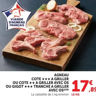 AGNEAU COTE ★★★ A GRILLER OU COTE ★★ A GRILLER AVEC OS OU GIGOT ★★★ TRANCHE A GRILLER AVEC OS