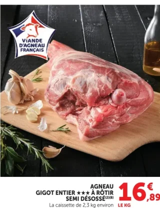 AGNEAU GIGOT ENTIER ★★★ À RÔTIR SEMI DÉSOSSÉ