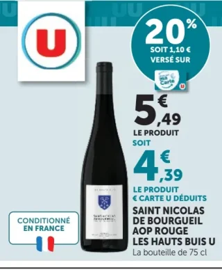 Vin Saint Nicolas de Bourgueil AOP Rouge Les Hauts Buis U