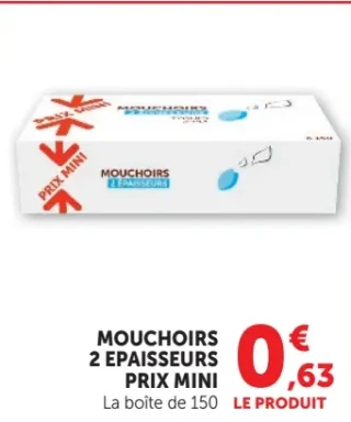 Mouchoirs 2 épaisseurs Prix Mini