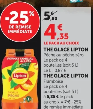 Thé glacé Lipton Pêche, pêche zéro ou framboise