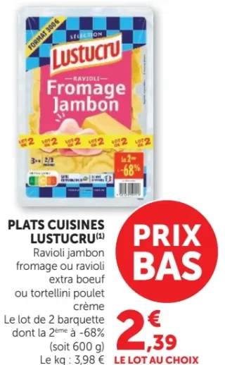 Plats cuisinés Lustucru Ravioli ou Tortellini