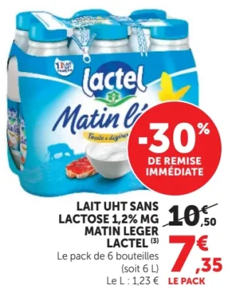 Lait UHT sans lactose 1,2% MG Matin Léger Lactel