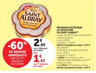 Fromage pasteurisé Le Vieux Pané ou Saint Albray