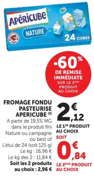 Fromage fondu pasteurisé Apéricube