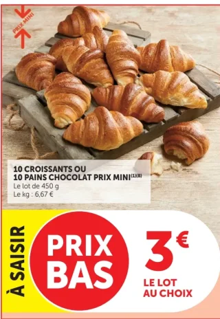 10 croissants ou 10 pains au chocolat Prix Mini