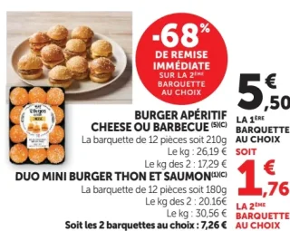 Burger apéritif cheese ou barbecue ou Duo mini burger thon et saumon