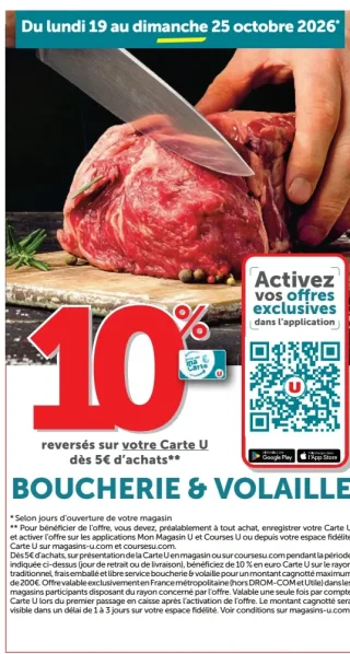 Offre Boucherie & Volaille 10% sur Carte U