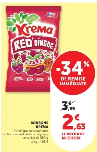 Bonbons Krema Red'dingue ou sodamania ou fiesta ou milkshake ou mystery