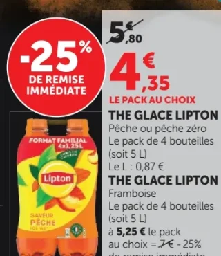Thé glacé Lipton Pêche, Pêche Zéro ou Framboise