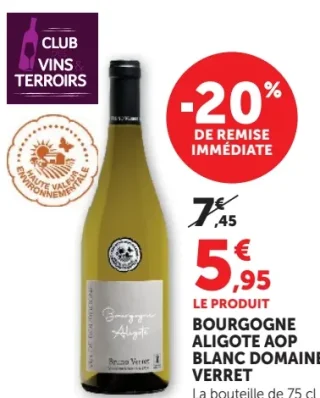 Vin blanc Bourgogne Aligoté AOP Domaine Verret