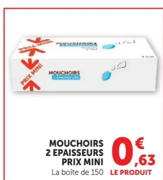 Mouchoirs 2 épaisseurs Prix Mini