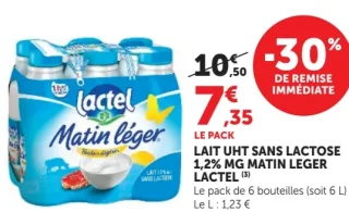 Lait UHT sans lactose 1,2% MG Matin Léger Lactel