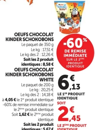 Œufs chocolat Kinder Schokobons ou Kinder Schokobons White