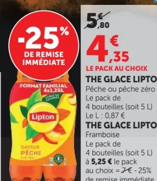 THE GLACE LIPTON Pêche ou pêche zéro ou Framboise