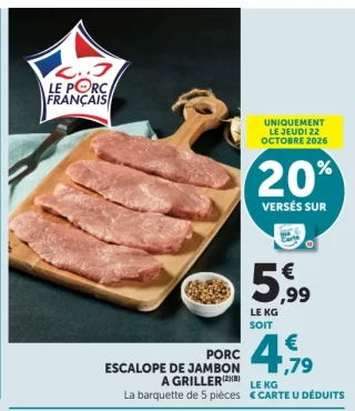 Porc escalope de jambon à griller Le Porc Français