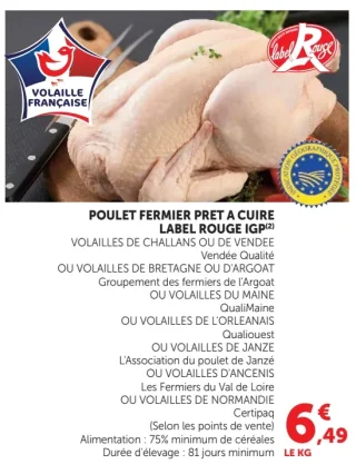 Poulet fermier prêt à cuire Label Rouge IGP Volaille Française