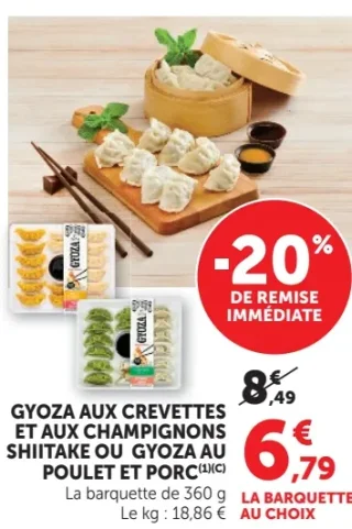 Gyoza aux crevettes et aux champignons shiitake ou Gyoza au poulet et porc