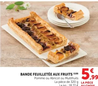 Bande feuilletée aux fruits Pomme ou Abricot ou Multifruits