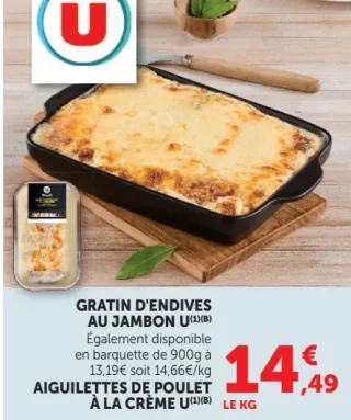 GRATIN D'ENDIVES AU JAMBON U OU AIGUILLETTES DE POULET À LA CRÈME U