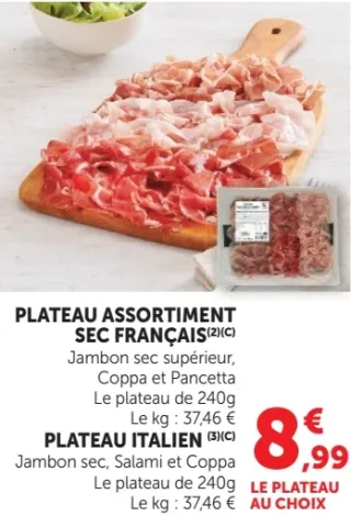 Plateau assortiment sec français U ou Plateau italien U