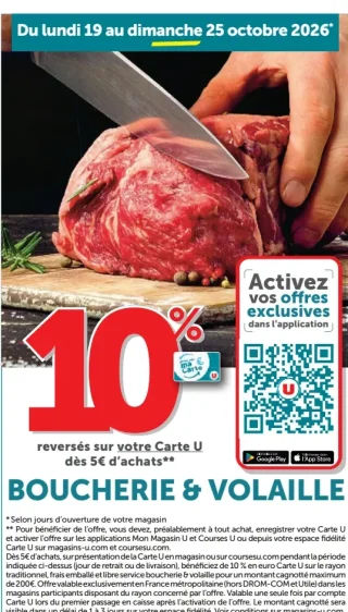 10% reversés sur votre Carte U dès 5€ d'achats Boucherie & Volaille