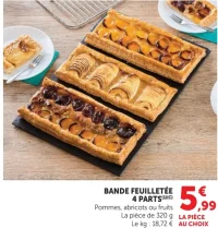 Bande feuilletée 4 parts Pommes, abricots ou fruits