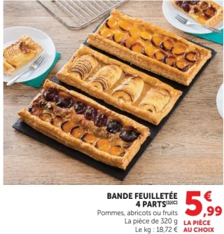 Bande feuilletée 4 parts Pommes, abricots ou fruits