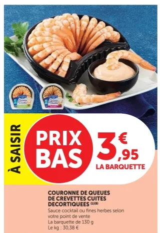 Couronne de queues de crevettes cuites décortiquées