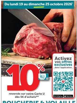 Remise 10% sur votre Carte U dès 5€ d'achats en Boucherie & Volaille