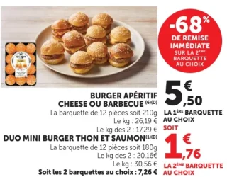 BURGER APÉRITIF CHEESE OU BARBECUE OU DUO MINI BURGER THON ET SAUMON