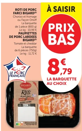 Rôti de porc farci ou Paupiettes de porc lardées Bigard
