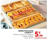 Bande feuilletée 4 parts Pommes, abricots ou multifruits