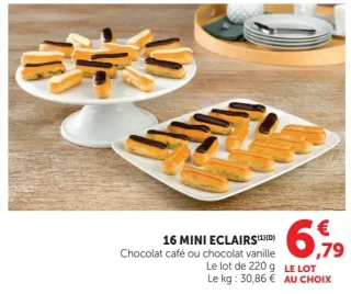 16 mini éclairs Chocolat café ou chocolat vanille