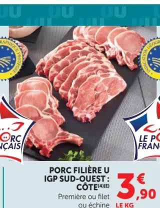 Côte de porc Filière U IGP Sud-Ouest