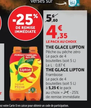 Thé glacé Pêche, pêche zéro ou framboise Lipton